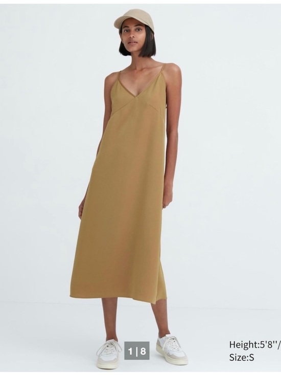 Uniqlo Dresses & Skirts - Uniqlo Women's Camisole Satin Slip Maxi Dress - Tan/Gold